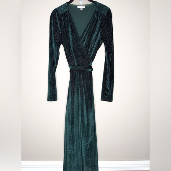 Baltic Born Serena Shimmer Velvet Wrap Dress | Forest - Picture 2 of 5